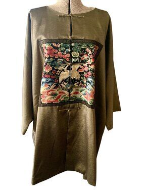 Vintage Chinese Embroidered Jacket Qing Dynasty Crane & Floral Silk Rank Badges